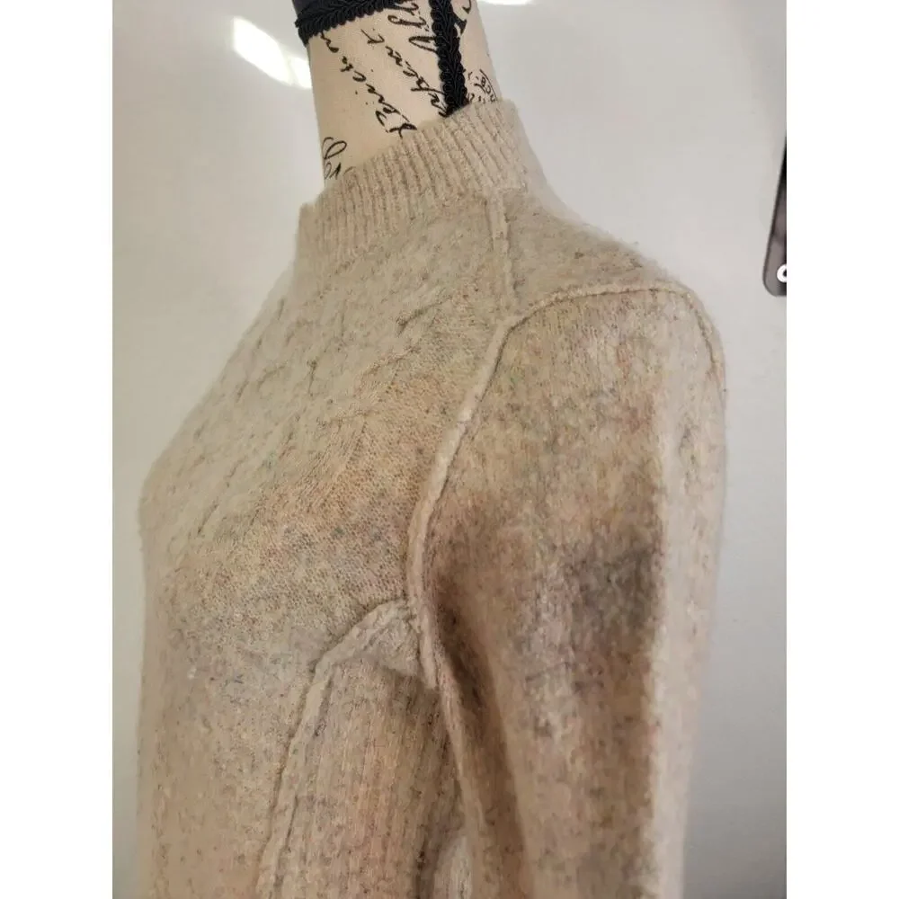 Free People Knit Sweater Long Sleeves Fitted High Neck Ivory Multicolor Specks_6